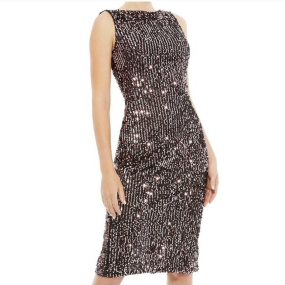 Ieena Mac Duggal 26438 Sequin Cowl Back Dress  Sz 8 Black‎ Rose New